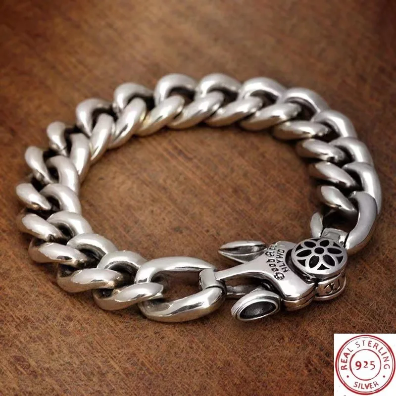

Vintage Minimalist 13.5mm Thick Heavy Men's Silver Bracelet, Link Buckle Design, Trendy Fashion Jewelry