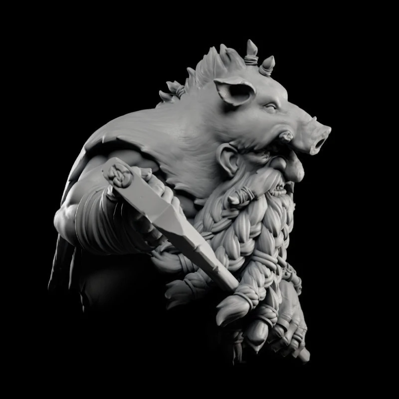 60mm Scale Diecast Resin Bust Model Kit Boarhead Dwarf Berserker Statue Unassembled and Unpainted No Base
