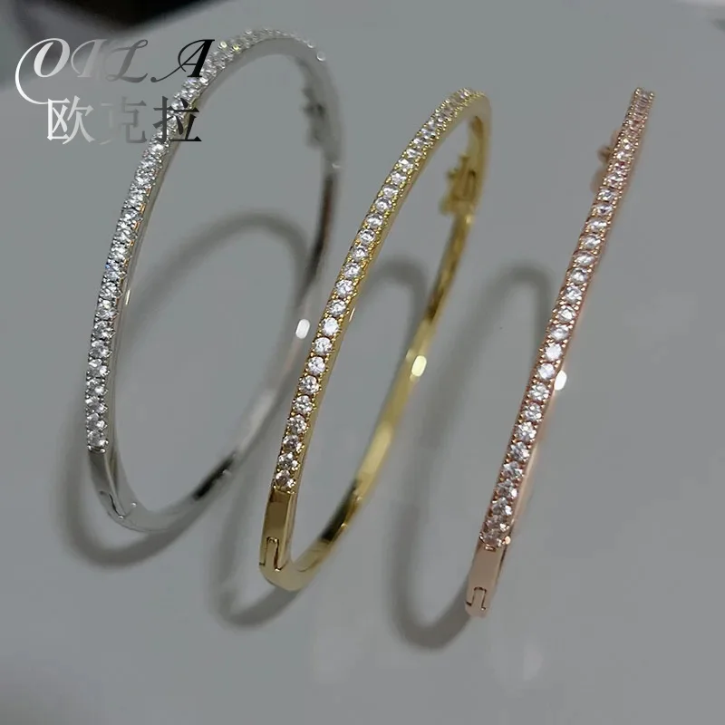 OKLA Top Quality Fashion Lovely Bangle Pure Sterling 925 Silver Jewelry For Women Design Bangle Cute Diamond Party Gift Jewelry