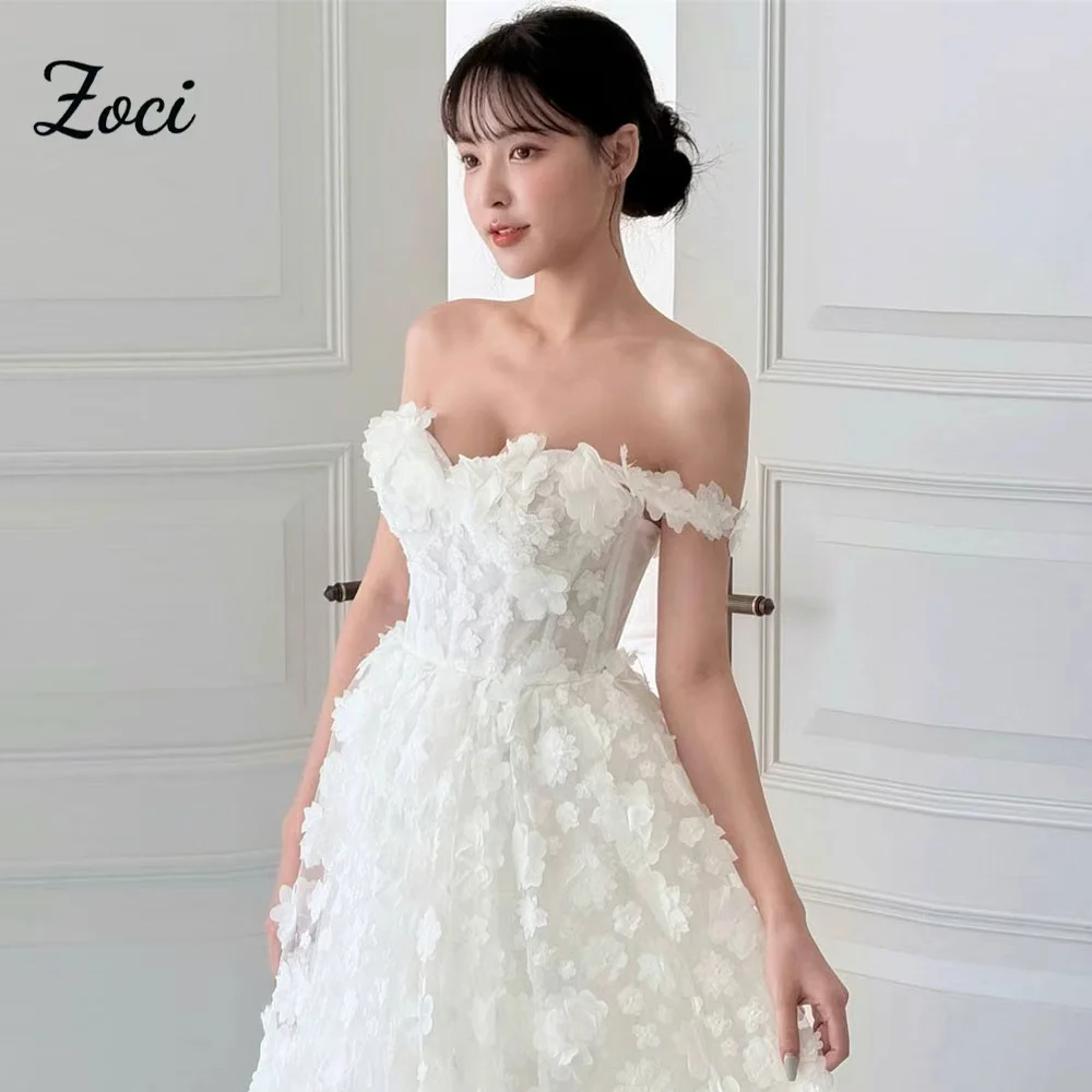 

Zoci Graceful A Line Wedding Dresses 3D Flowers Sweetheart Open Back Short Bridal Gowns Vestidos De Novias Customized