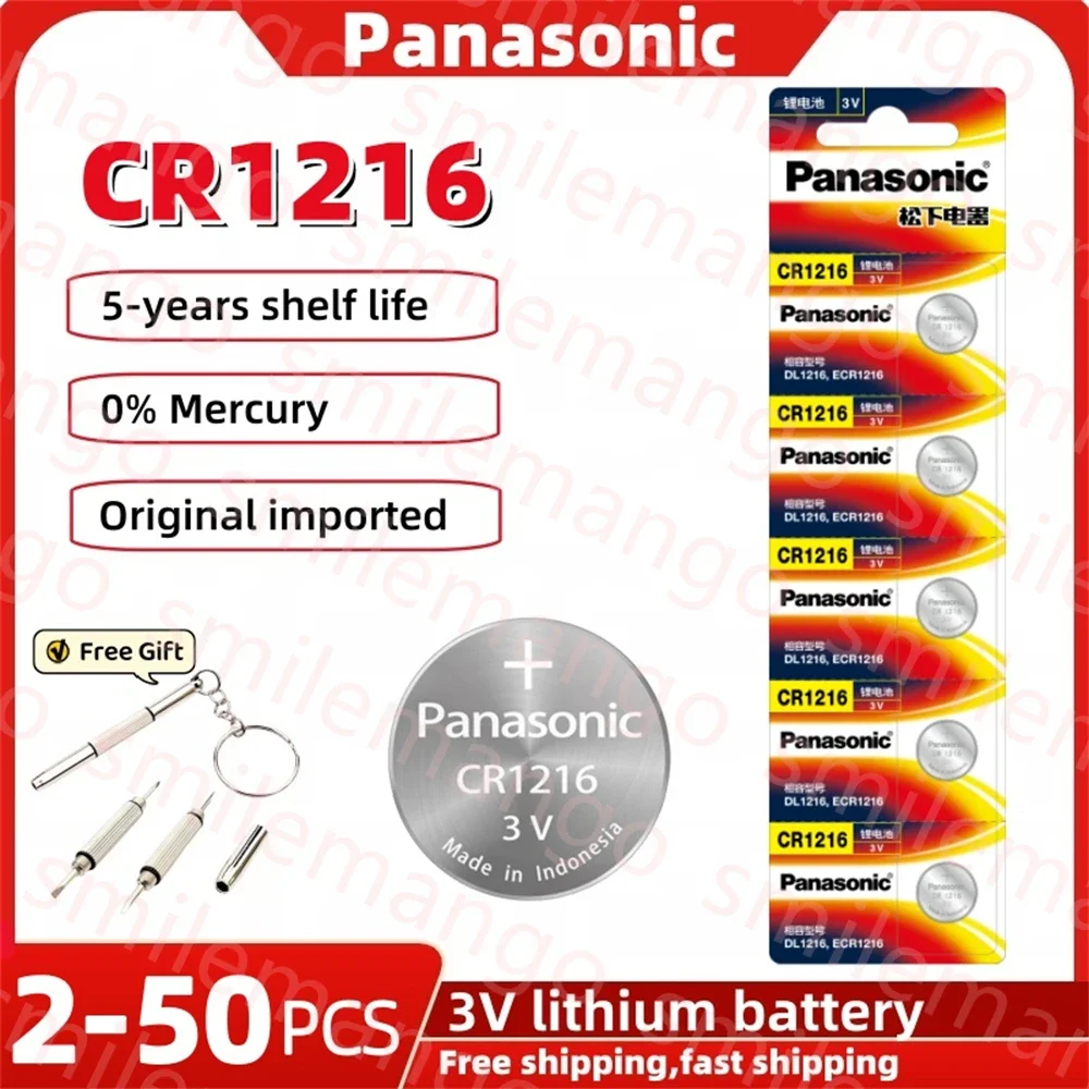 Panasonic-Pile bouton CR1216, montre électronique, télécommande de voiture, clé, podomètre, lumière de freinage, batterie au lithium universelle, 3V