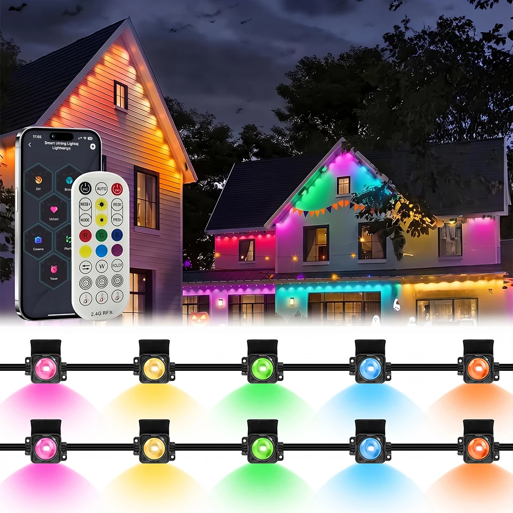 Smart Permanent Outdoor Lights RGB+IC Eaves Lights with 16 Million Colors App/Remote Control Waterproof for Xmas Halloween Decor