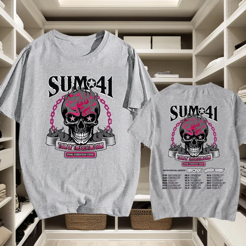 2025 مجموعة السفر Sum Sum41 تي شيرت القطن عالية الجودة تي شيرت رجالي طاقم الرقبة عادية الهيب هوب القوطية تي شيرت للجنسين الملابس