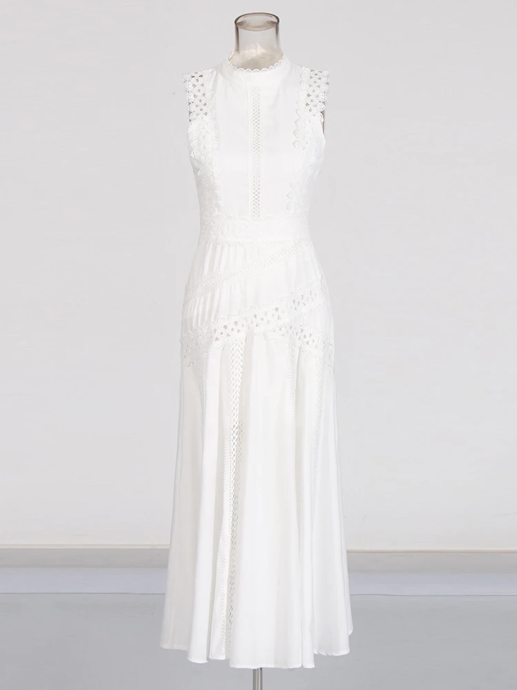 ROMISS Solid Hollow OUT ชุดลําลองสําหรับสตรีคอแขนกุดเอวสูง Minimalist ชุดสายหญิงสไตล์