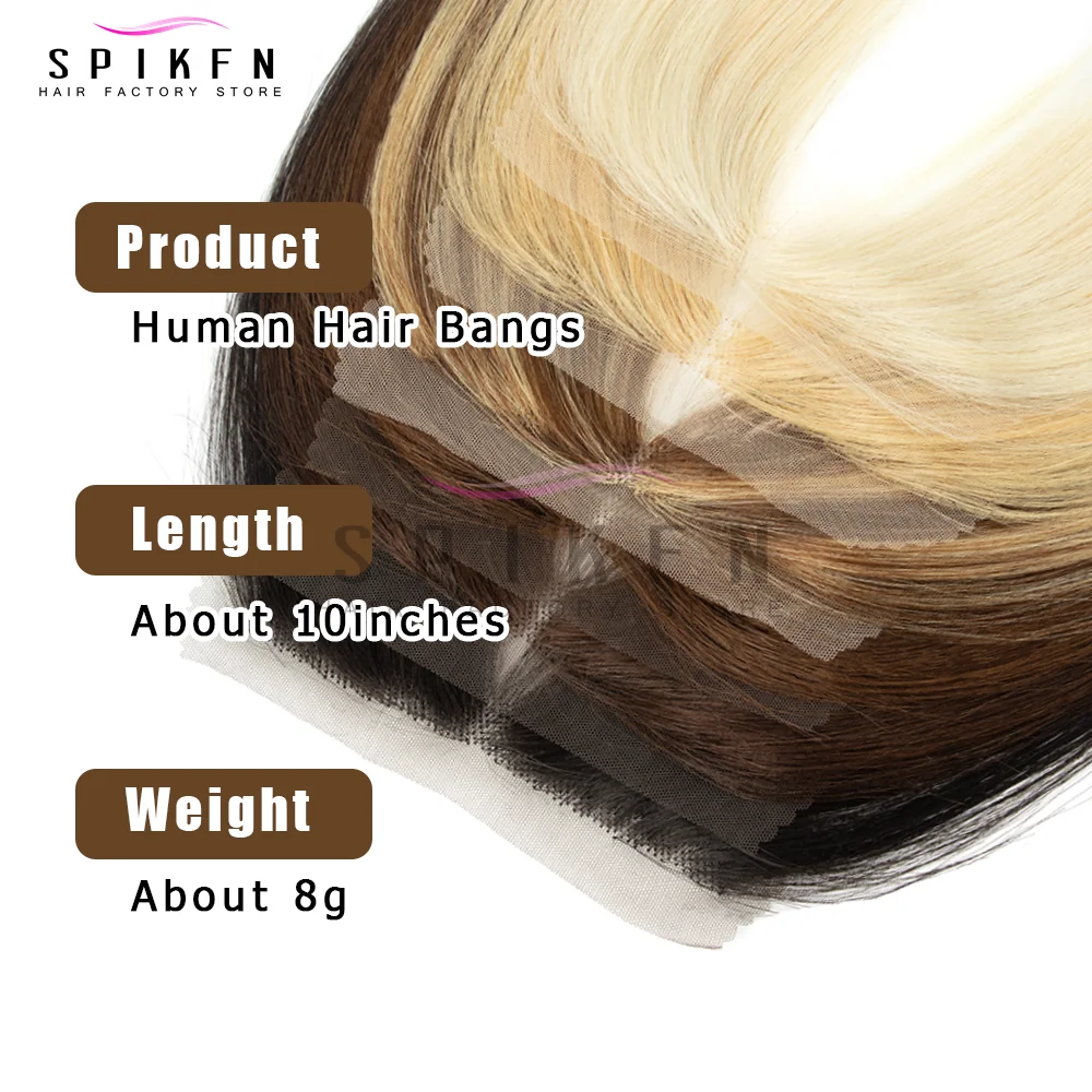 SPIKFN 인간의 머리카락 천연 측면 앞머리 클립 없음 여성용 앞머리 10인치 천연 스트레이트 6가지 색상 이용 가능 블랙 브라운 블론드
