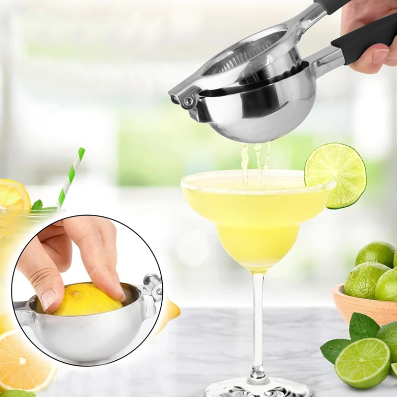 Stainless Steel Lemon Squeezer, Citrus Juicer with Movable Pressing Bowl, Ergonomic Leverage Handle for Easy Squeeze