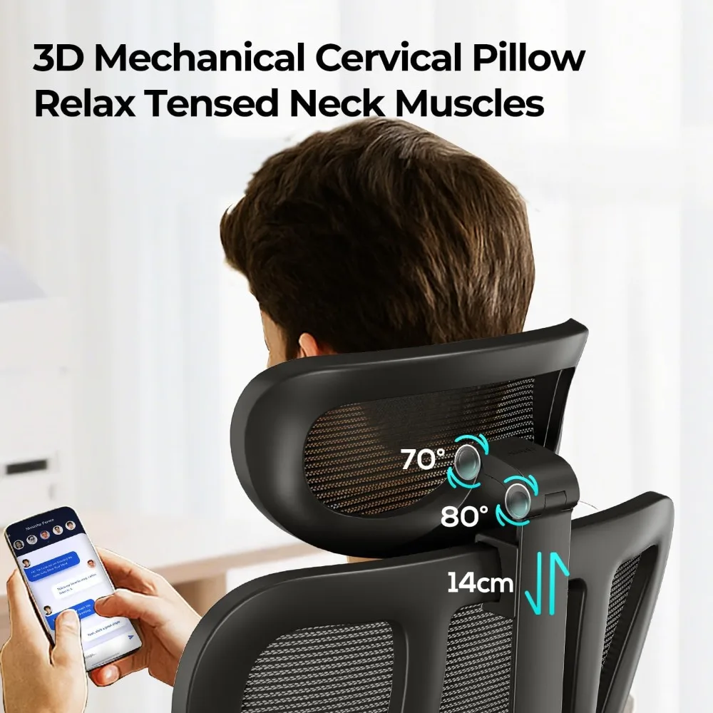 Kursi Kantor Ergonomis Hbada P3 Pro dengan Penyangga Lumbar yang Dapat Disesuaikan 2D, Kursi Meja Kantor dengan Sandaran Kepala dan Sandaran Tangan yang Dapat Disesuaikan 3D