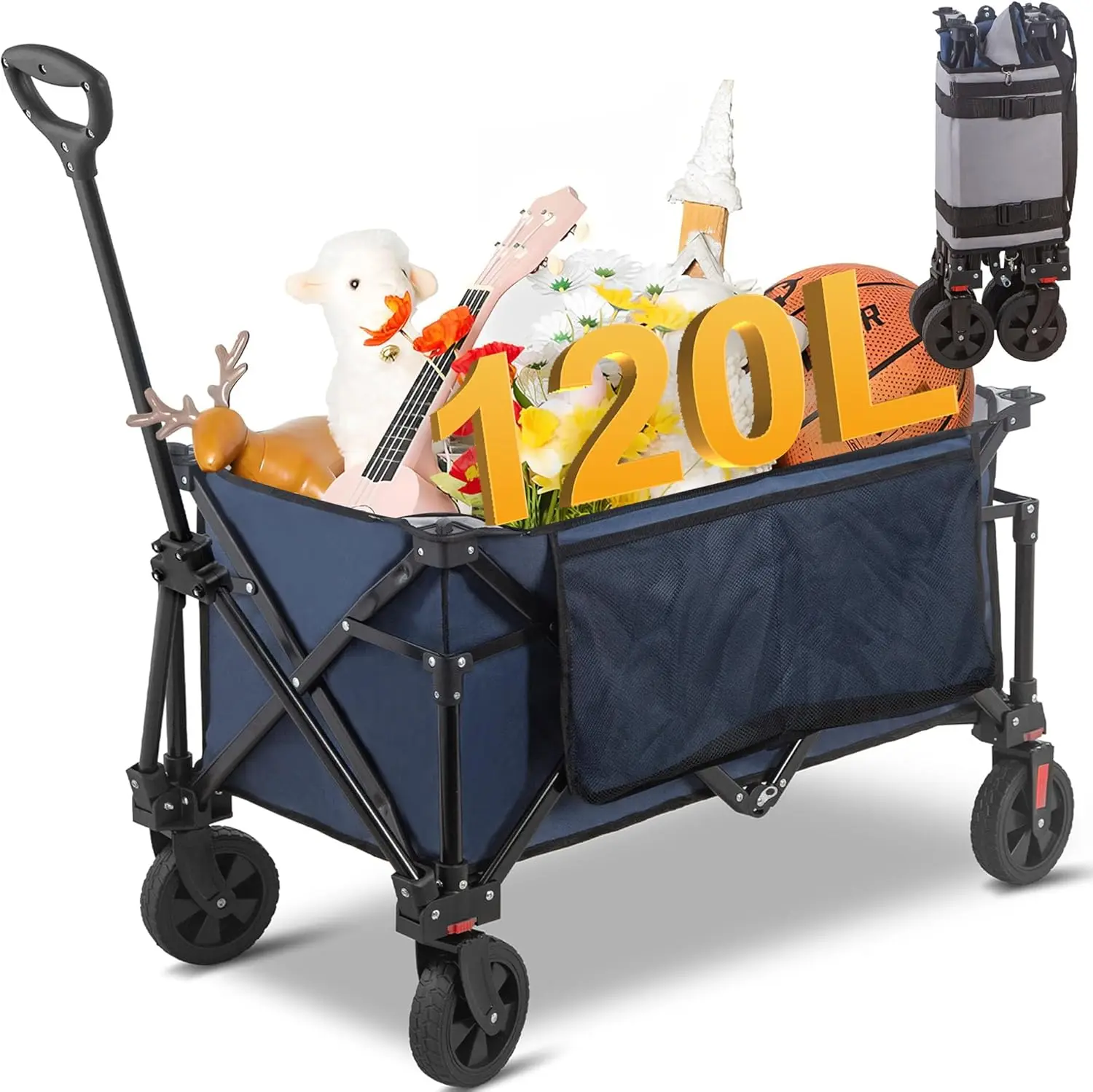 

220LBS Heavy Duty Folding Wagon - All Terrain Wheels, Portable for Camping, Garden & Shopping