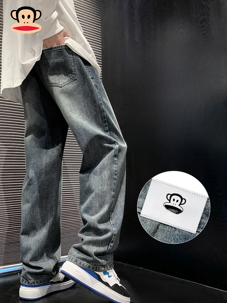 

PaulFrank Retro Vintage Men's Loose Straight Leg Jeans Casual Comfortable Spring Faionable Denim Pants mid Waist Zipper Fly