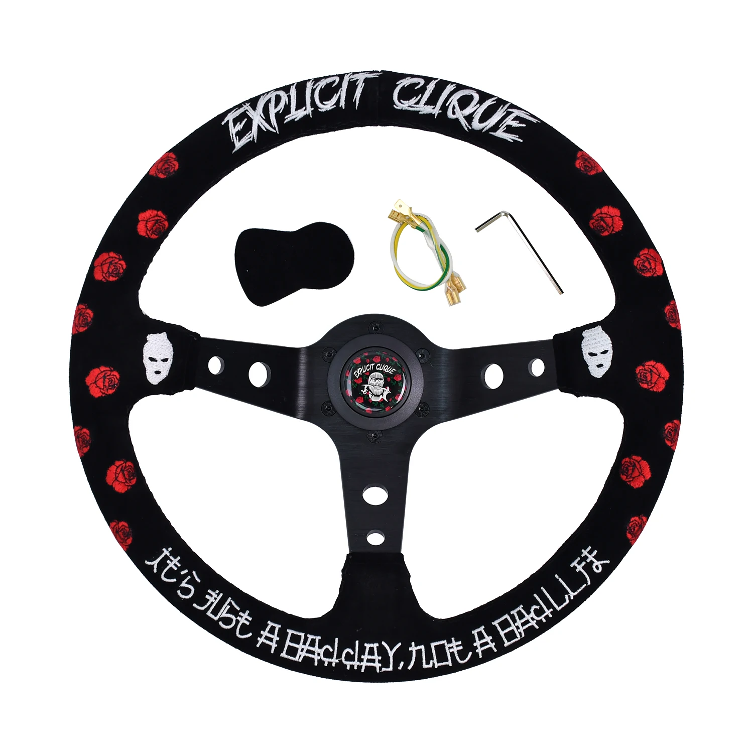TIYPEOR Jdm Style Customizable Style Embroidery Rose Steering Wheel Drift