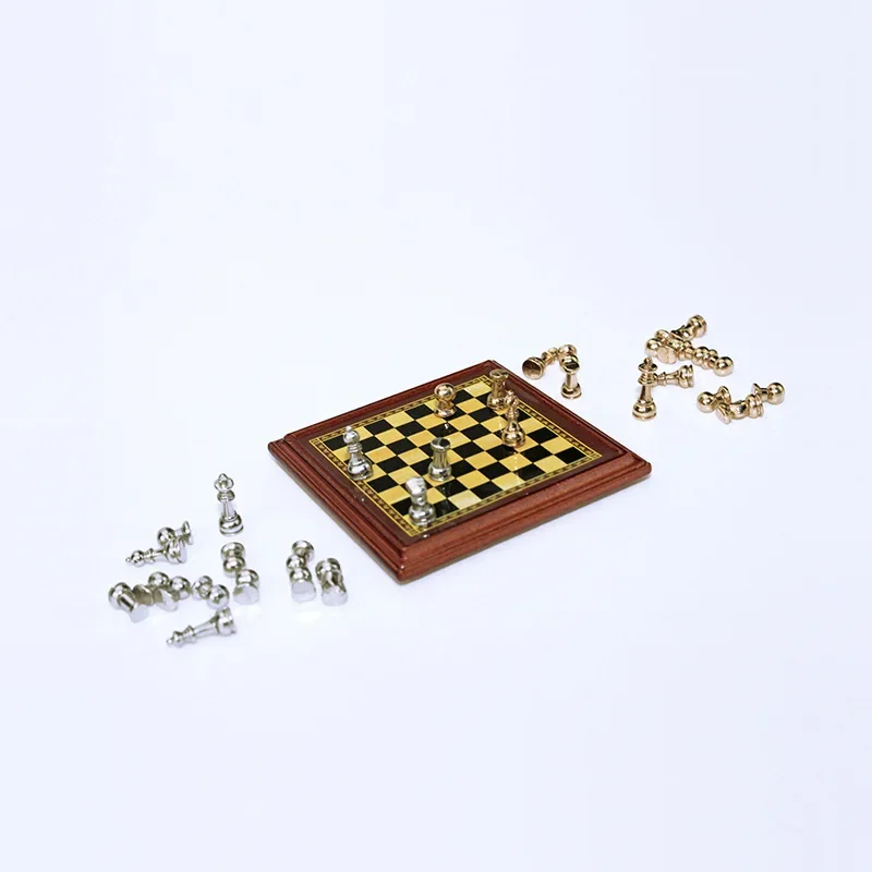 

Dollhouse Miniature International Chess Set Pretend Play Doll House Furniture Home Decoration Accessories