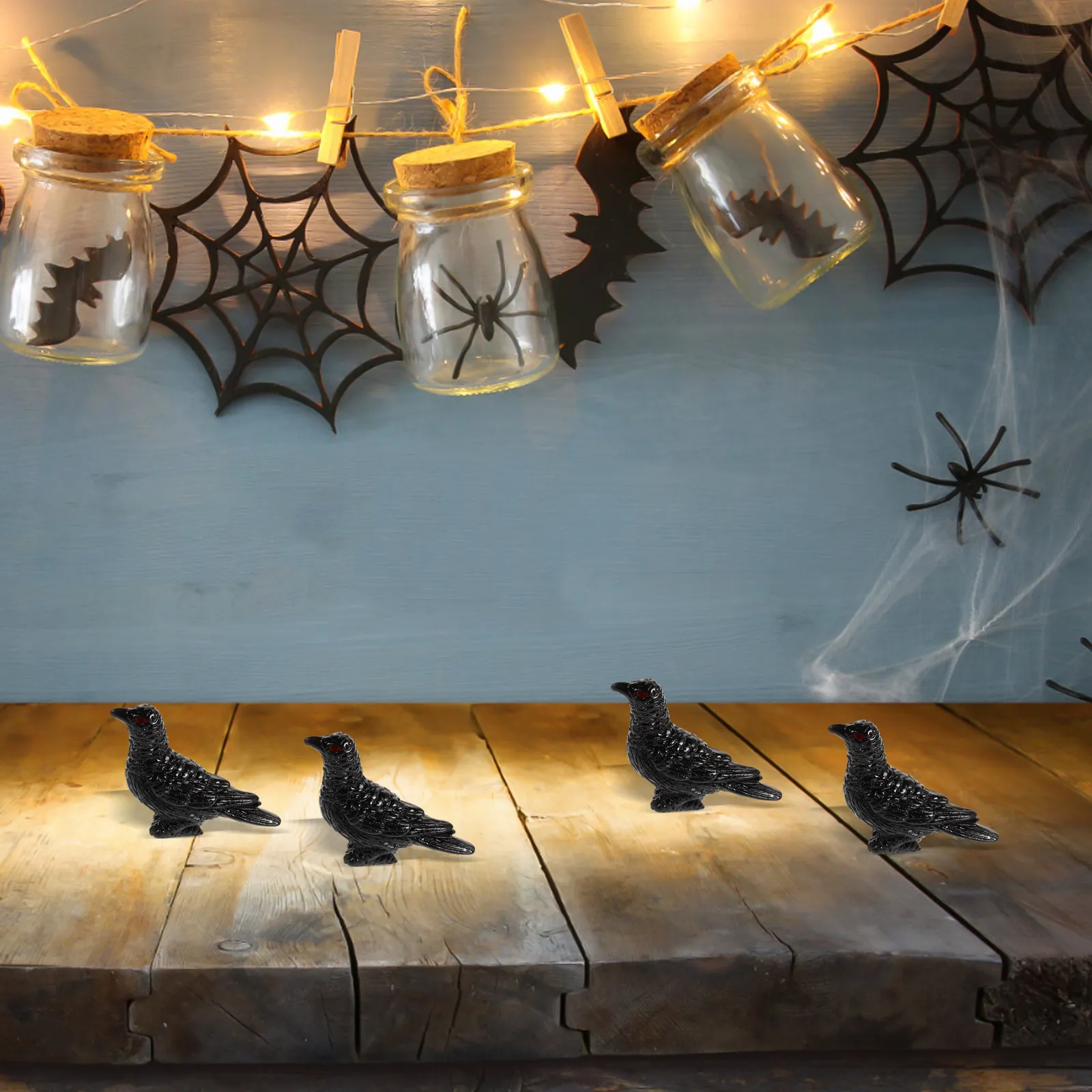 12pcs Mini Resin Crow Figurines for Sand Table, Mini Garden & Halloween Decor, Bird Ornament Set
