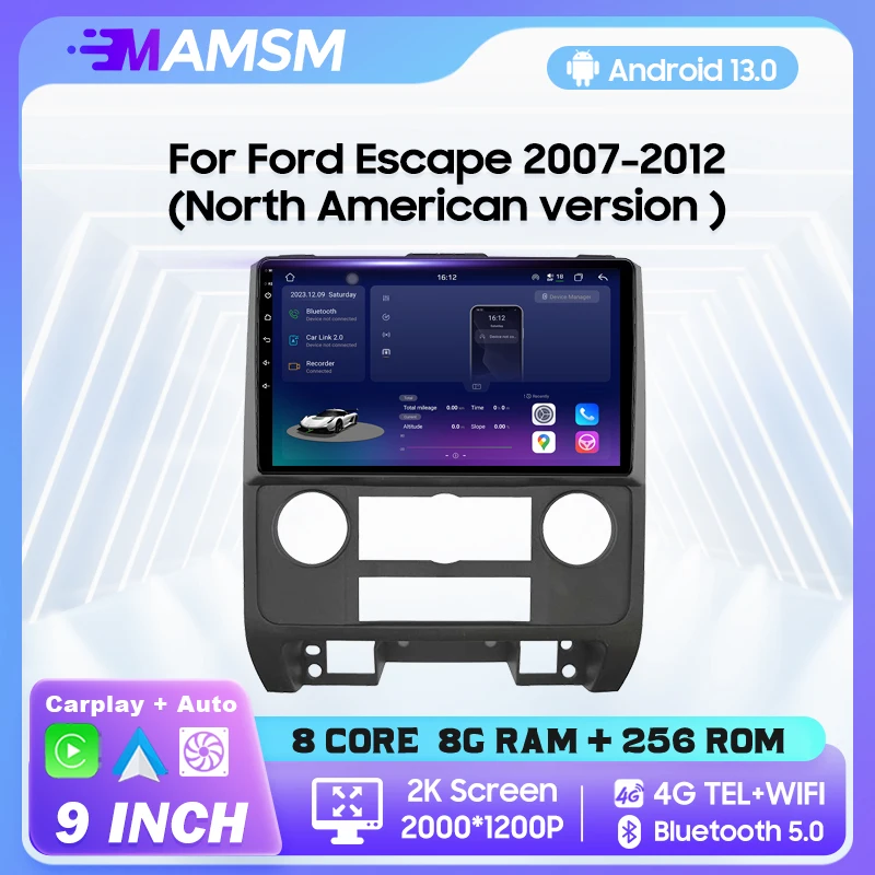 MAMSM-Autoradio pour Ford Escape 2007, Android 13, 2K, Limitation vidéo, Lecteur Bluetooth, Navigation GPS, 4G Carplay, Évité, 2008-2012