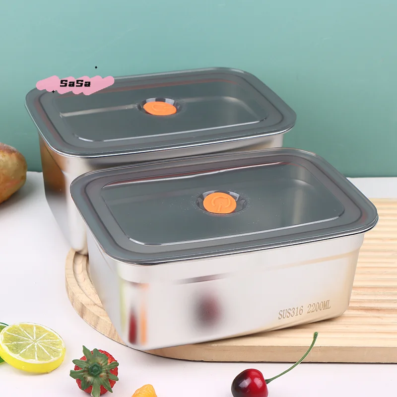 316 Stainless Steel Leak-proof Bento Box Sealed Camping Lunch Box Fresh-Keeping Fruit Container for Household Refrigerators