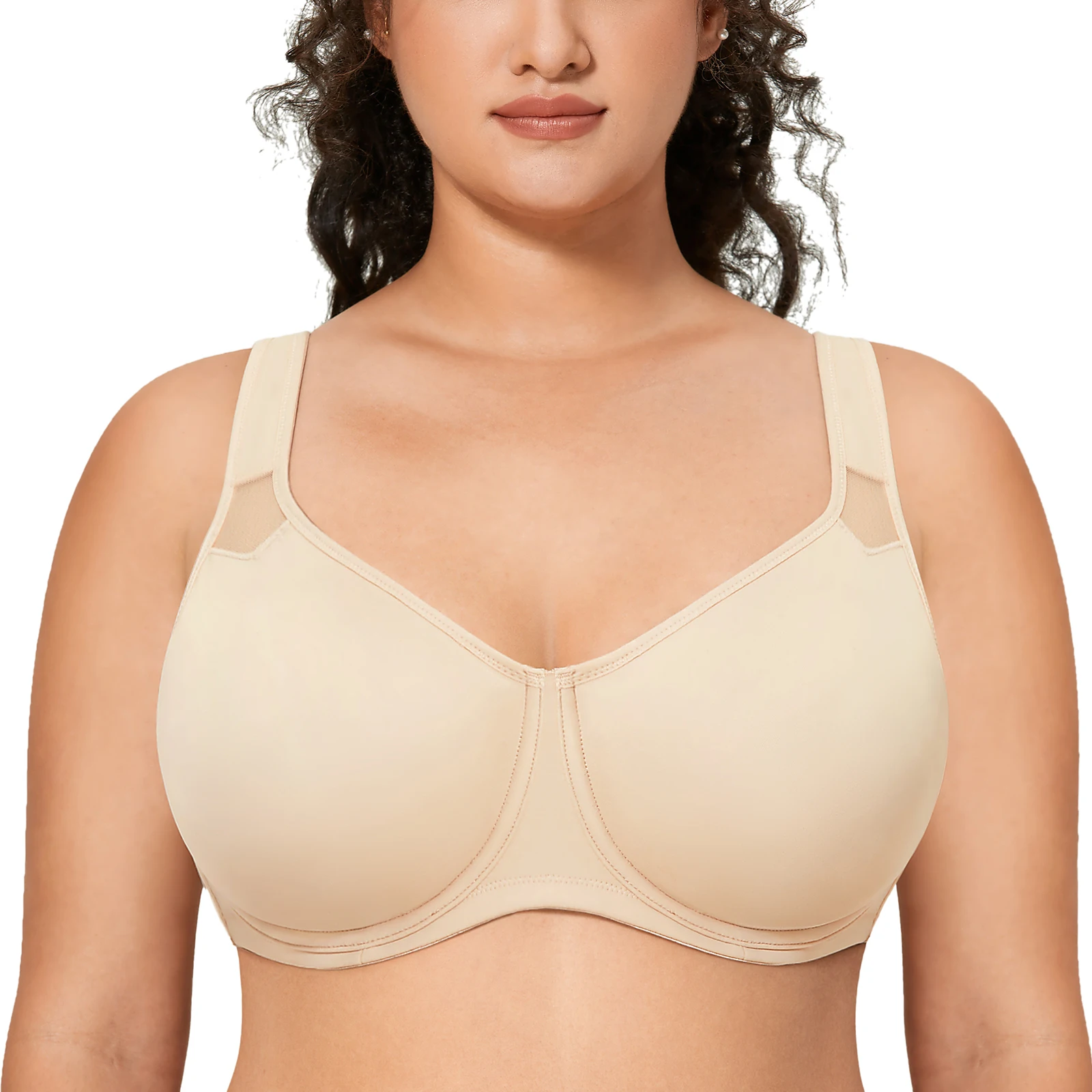 Smooth Women\'s Plus Size Minimizer Seamless Bra Full Coverage Underwire No Padded  Black Beige