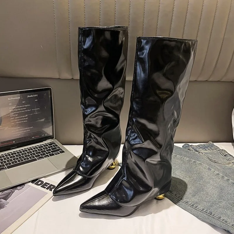 

Plus Size Long Tube Boots Women's Fashion Boots Pure Color Sharp Head Outdoor Wear Autumn Winter New Style Polyurethane Material