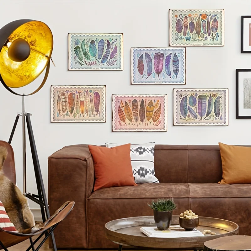 6 قطعة معدن القصدير تسجيل ريشة مضحك الرجعية جدار الفن للمطبخ الحمام ديكور المنزل الهدايا تسجيل 20.32x30.48 سنتيمتر