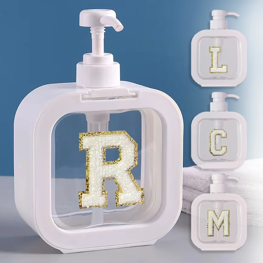Detachable Soap Dispenser Foam Split Bottle Large Capacity Bathroom Accessories Initial Name Chenille A-Z 26 Letter Gold Pattern