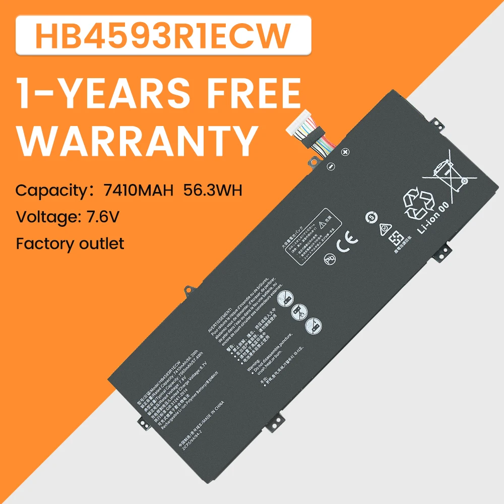 

HB4593R1ECW Laptop Battery 7565mAh for Huawei Matebook X Pro i7 14 Mach-W29 2019 MACH-W19B MACH-W29C KPL-W00 KLV-W19