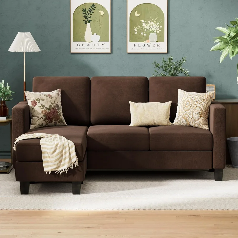 

Sectional Sofa Couch, 3 seat L-Shaped Small Sofa with Movable Ottoman Couch for Small Apartments, Living Rooms and Office