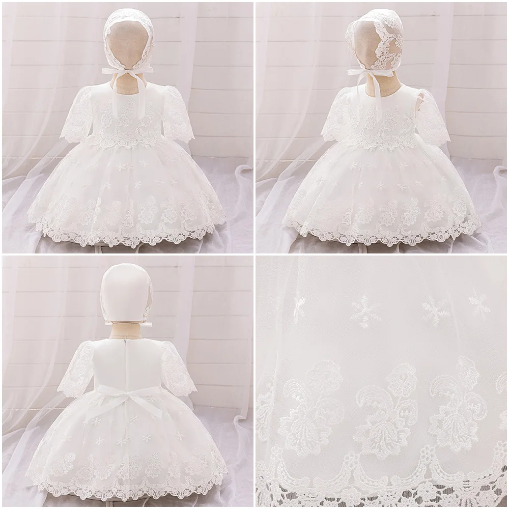 0-2y Princess Dress for Girls Lace Birthday Gift Dress Children's Ceremony Dress Baby White Baptism Party Wedding Clothes 6