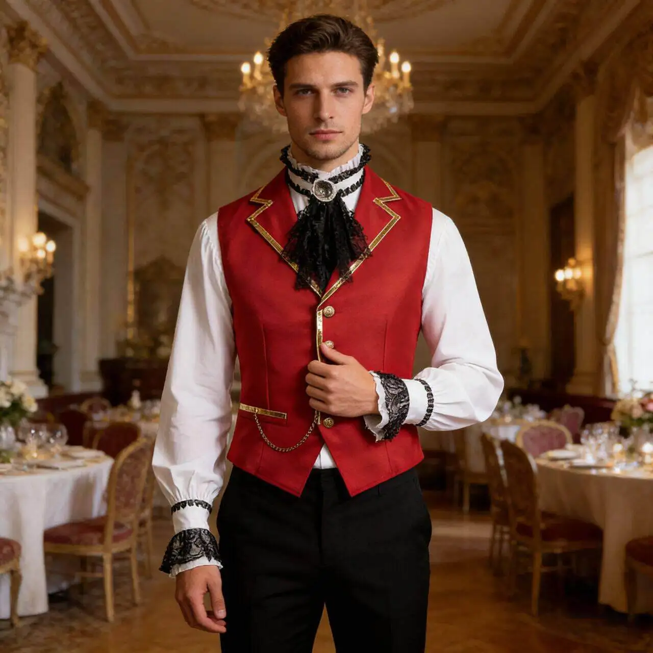 

Gothic Men's Vest Jaet Medieval Punk loween Costume Briti Sle Suit Dr COS Stage Costume Four Seasons Universal