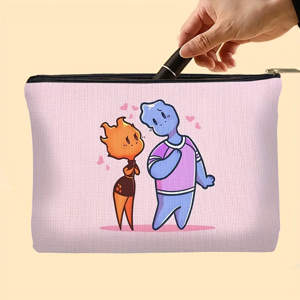 1 حقيبة تنظيم مكياج ديزني - شخصيات لهب وصقيع لطيفة (اللهب والكريستال الجليدي) - حقيبة نسائية لطيفة متعددة الوظائف بسحاب، منظم مجوهرات، حقيبة سحاب مثالية للسفر - هدية عيد ميلاد ممتعة