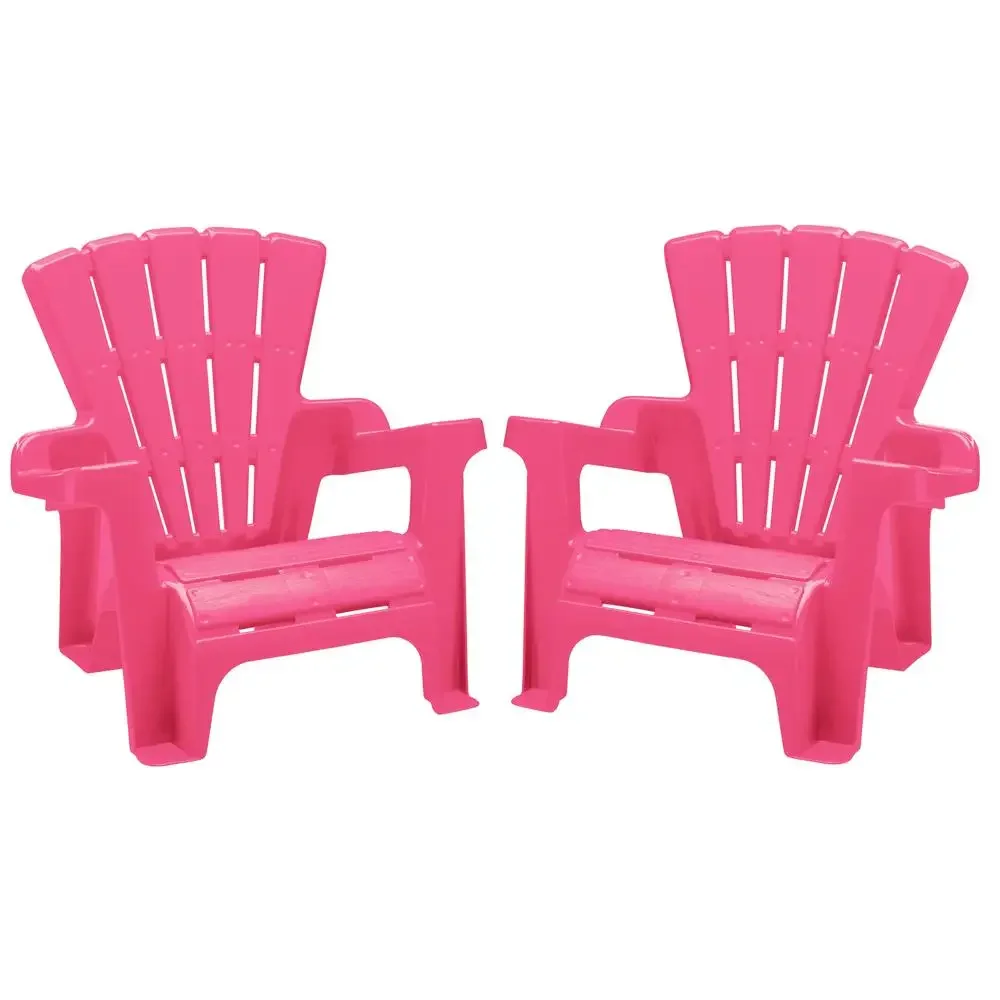 Children's Adirondack Chair 2-Pack Pink Lightweight Portable High-Back Seating Indoor Outdoor Easy Clean Stackable 2  Ages 18