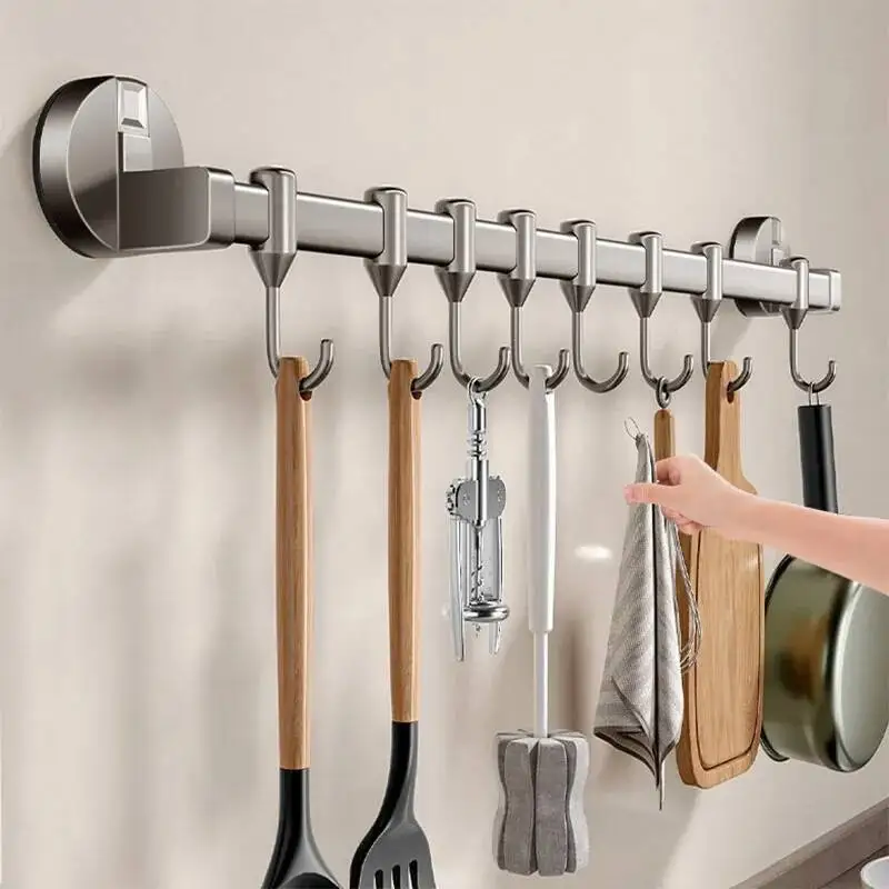 

Free Punch Kitchen Vacuum Suction Cup Hanging Hook Aluminum Alloy Storage Spatula Drain Rack