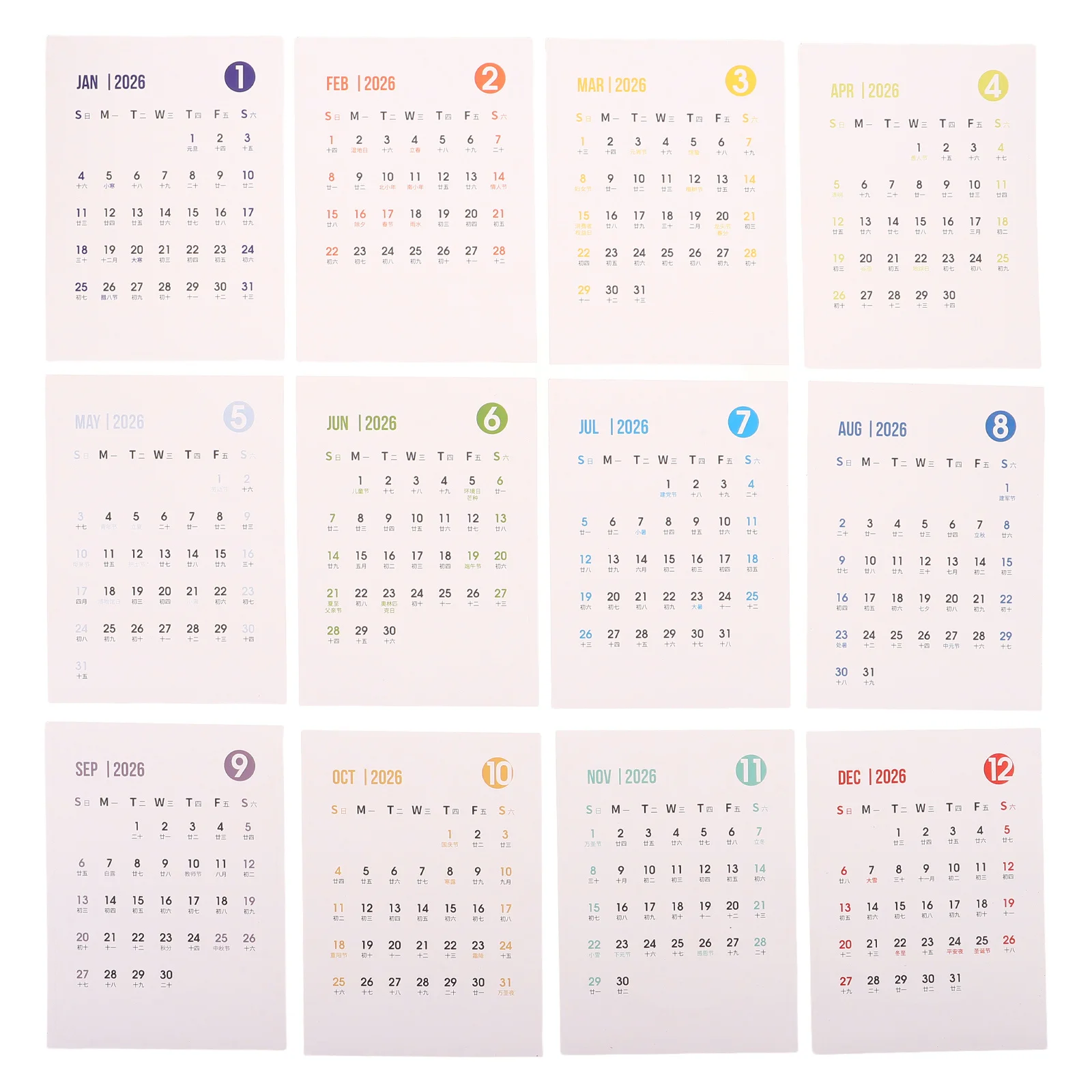 

1 Set 2026 Small Calendar Stickers Creative Planner Label Monthly Aesthetic Desk Organizer Diy Art Wall Calendar Horse Year