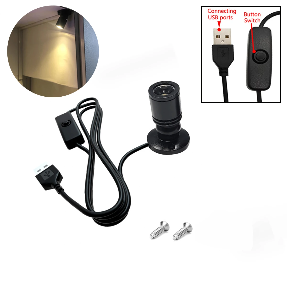 Mini USB Led Spotlight, Suitable for Indoor Lighting, Energy-Saving, with Switch Control, Ideal for Home, Living Room, Bedroom, and Is the Perfect Choice for Display Cabinets, Glass Counters, Valentine's Day, and New Year Displays