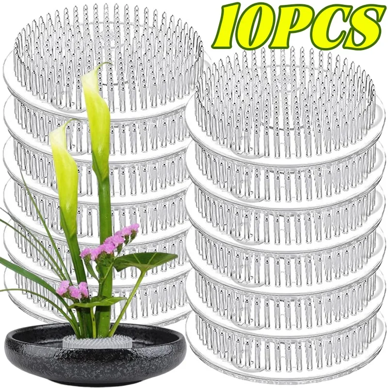 Round Ikebana Stem Holder Suction Cup Transparent Flower Arrangement Base Flower Fixing Bracket Vases Floral Fixed Base Holder