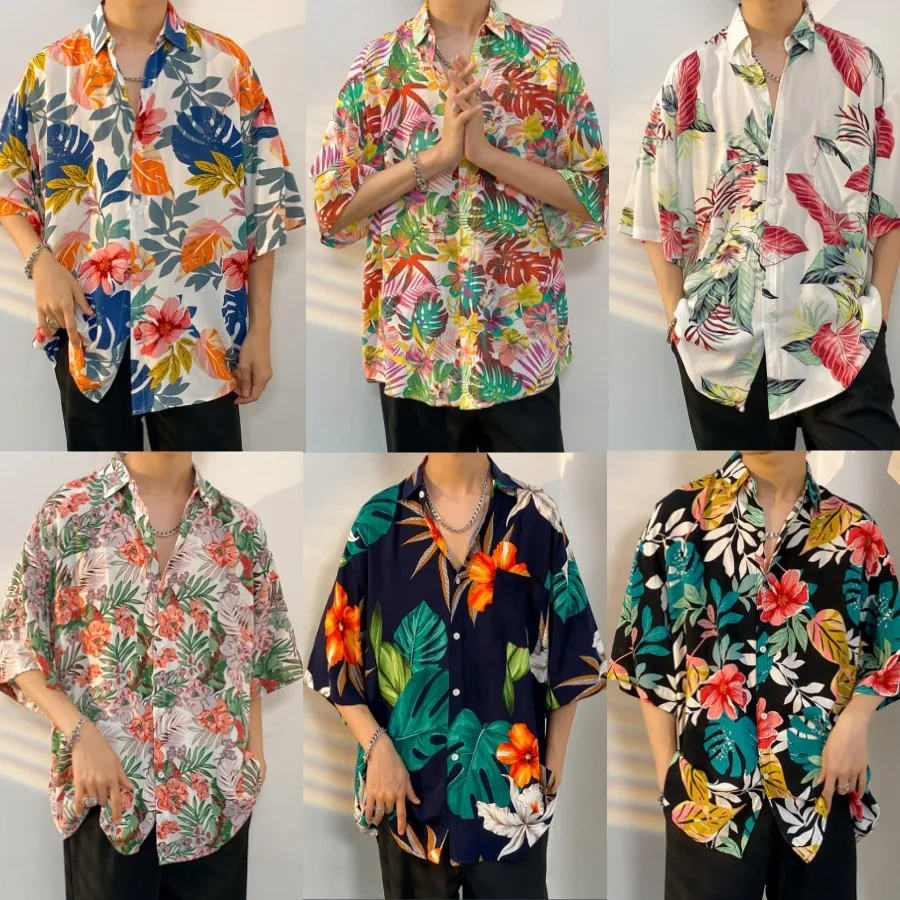 Hawaiian Beach Shirt-Animal Print 3/4 Sleeve- Men's and Women's Seaside Tour Casual Vacation Flower Shirt