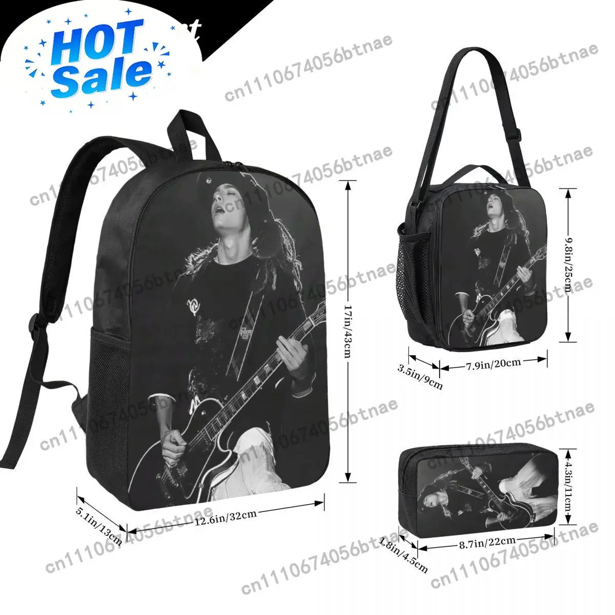Tokio Hotel Tom Kaulitz Music Band Backpack Student  BookBag School Bag Shoulder Bag 3ps Insulated Lunch Bag Pencil Case