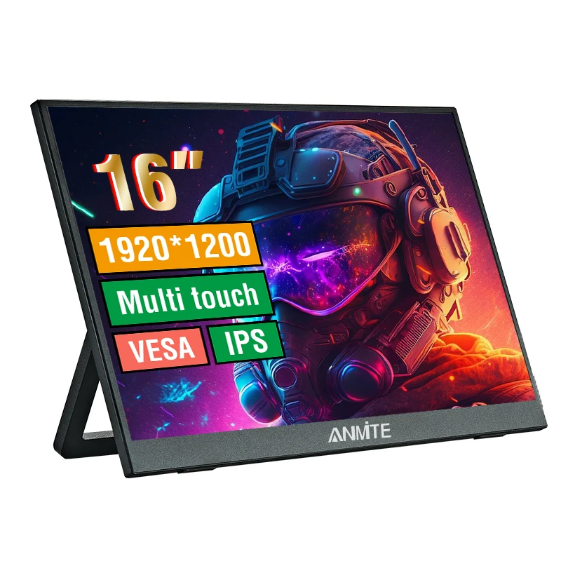 Anmite 16 Inch Portable Touch Monitor Non-touch Optional 1200P 1920*1200 HDR IPS External Screen, Full Function Type-C HDMI Plug&Play Built-in Speaker Low Blue Light Gaming Display For Phone Laptop Switch PS4 PS5 Xbox Steam Deck Mac