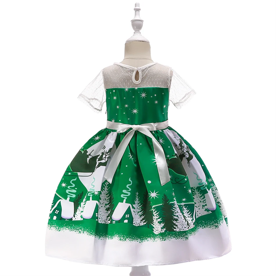 Kids Xmas Party Fancy Print Costumes Christmas Tree Santa Claus Present Girls Cosplay Princess Dress Girls Carnival Elegant Gown