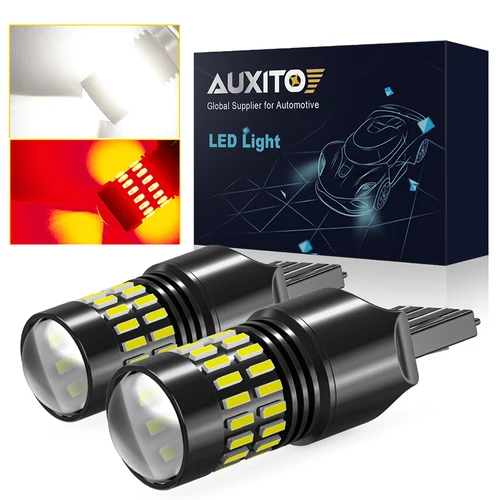 Imagen 1 del producto 2 uds LED 7443 W21/5W T20 7440 W21W Blanco/rojo Canbus DRL estacionamiento luz de freno de marcha atrás bombilla de foco de coche 360 12V 4014SMD 7W