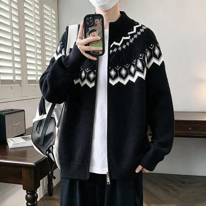 2026 Autumn-Winter New Men's Hong Kong Style Zippered Multi-color Knitted Sweater Pullover Shirt