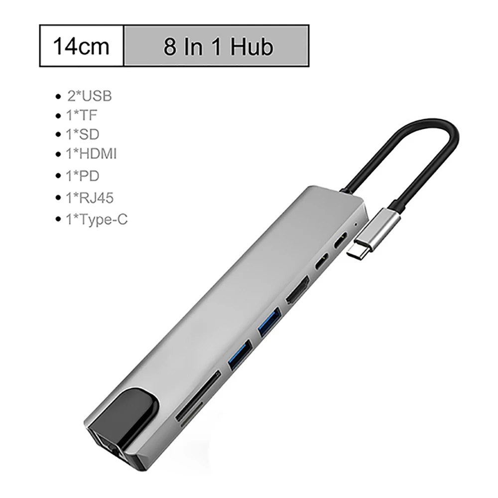 Type C 8 In1 USB C Hub Type C HDMI-Compatible Docking Station Eight In One USB C HUB Network Card Docking Station USB Hub