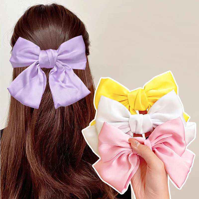 4pcs/set Solid Big Bow Barrettes For Women Girls Back Head Hair Ornament Headband Hair Clips Hairpins Fashion Hair Accessories