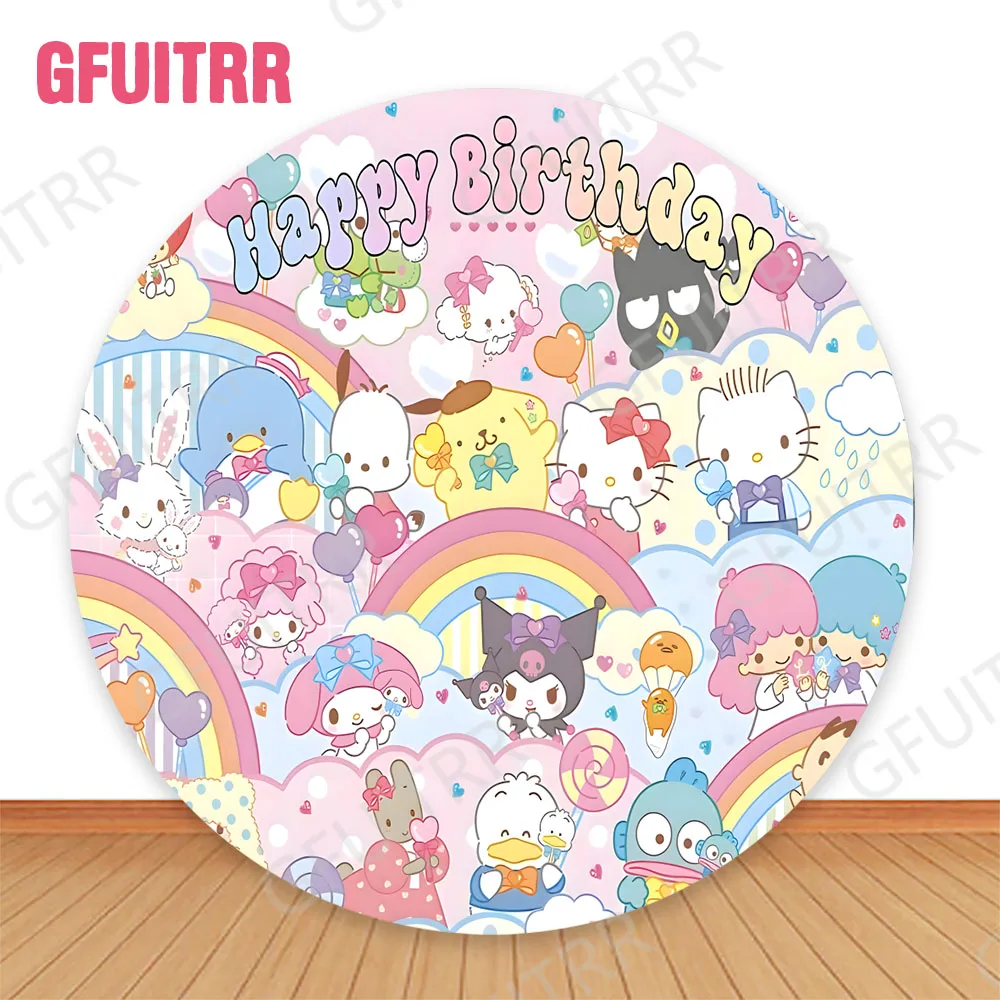 Sanrio Characters Round Backdrop Melody Kuromi Cinnamoroll Cylinder Cover Kids Baby Shower Decoration Birthday Party Photo Props