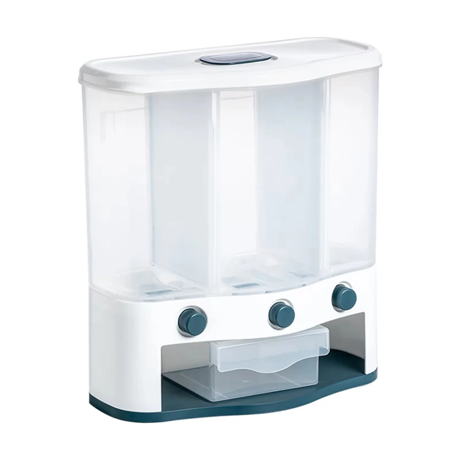 

Premium Blue 3-Compartment Wall-Mountable Grain Box, BPA-Free PP , 6L Capacity