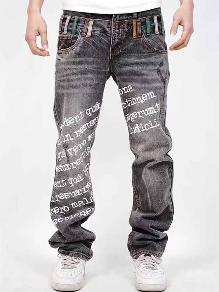 

Trashy Y2K 2000S Streetwear Letter Print Slim New Jeans Pants For Men 90S Vintage Grey Clothes Old Denim Trousers Pantalon Homme