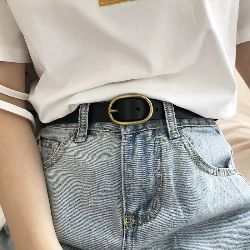 Women's Genuine Leather Belt  2.3cm Wide Two-Layer Cowhide Metal Pin Buckle Simple Fashion for Jeans