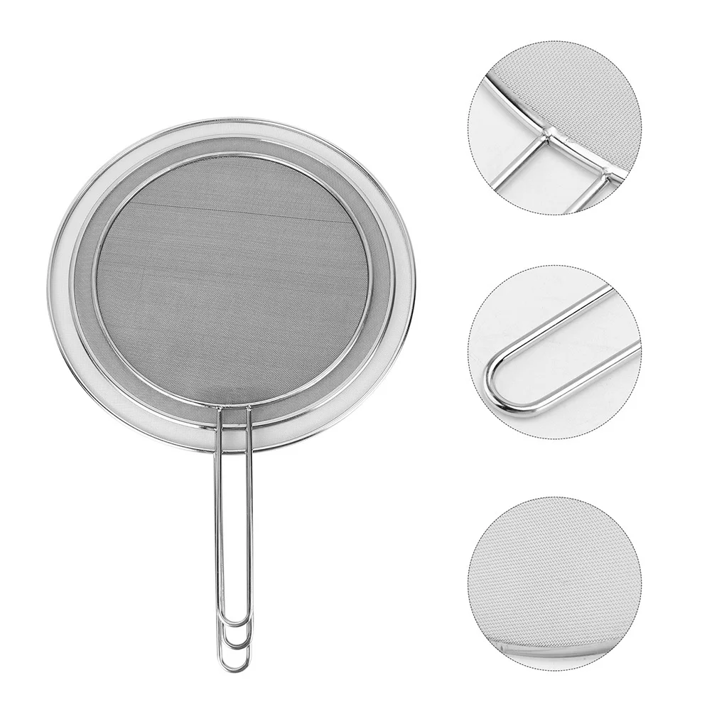 

2Pcs Stainless Steel Oil Splatter Screens Explosion Proof Lightweight Handheld Kitchen Gadget Fine Mesh Sifter for Flour Grease