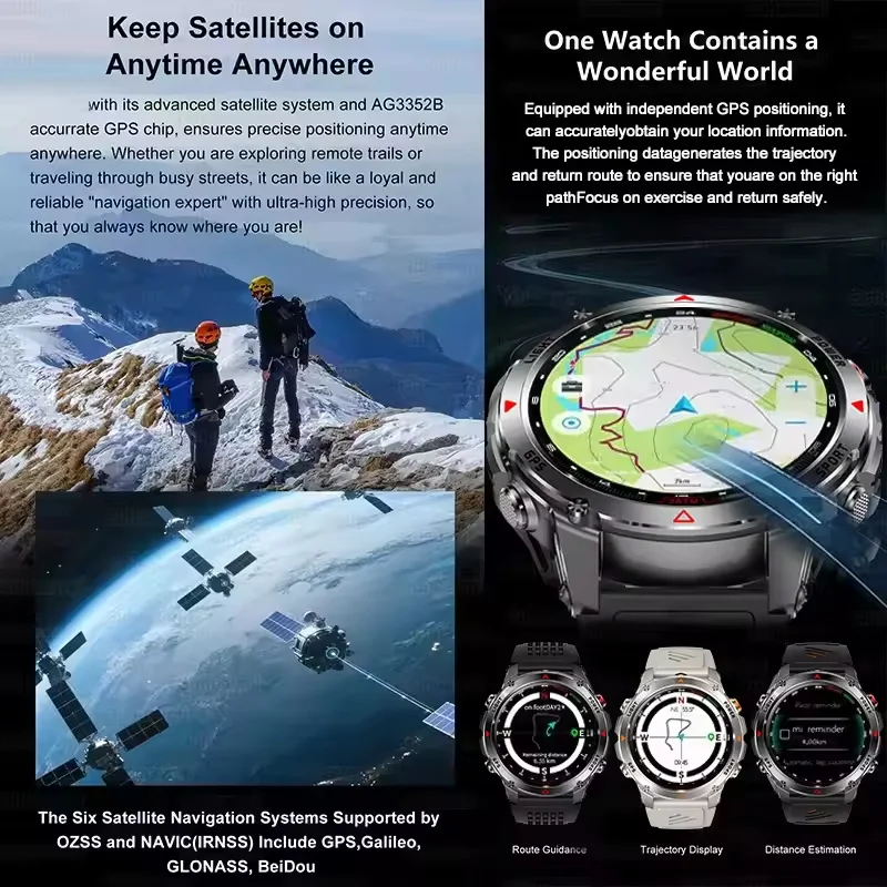 T-Rex 3 GPS Smart Watch 10ATM IP69K Waterproof Clock Compass Altimeter HD Call Military Sports Smart watch Fitness Men Bracelet - Image 2