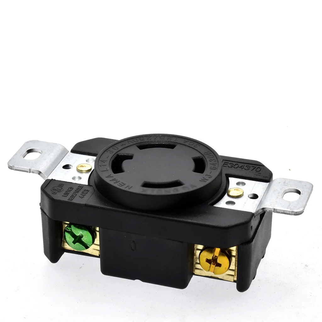 30 Amp, Plug & Connector Set, NEMA L14-30R & L14-30P, 125/250V, Industrial Locking Plug Socket, Grounding 7500 Watts Generators