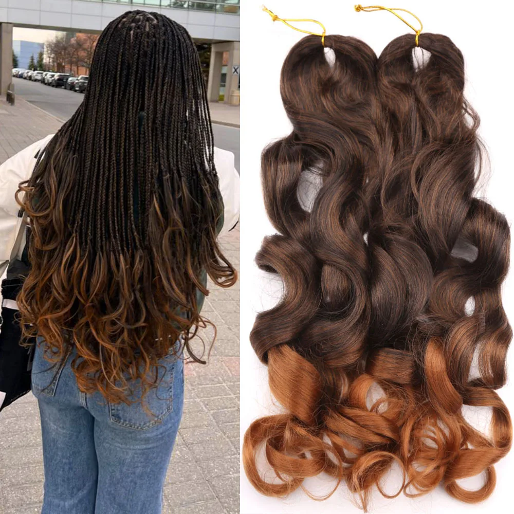 Synthetic French Curls Ombre Spiral Loose Wave Crochet Braids Hair Pre Stretched Silky High Temperature Extensions Bulk Braiding