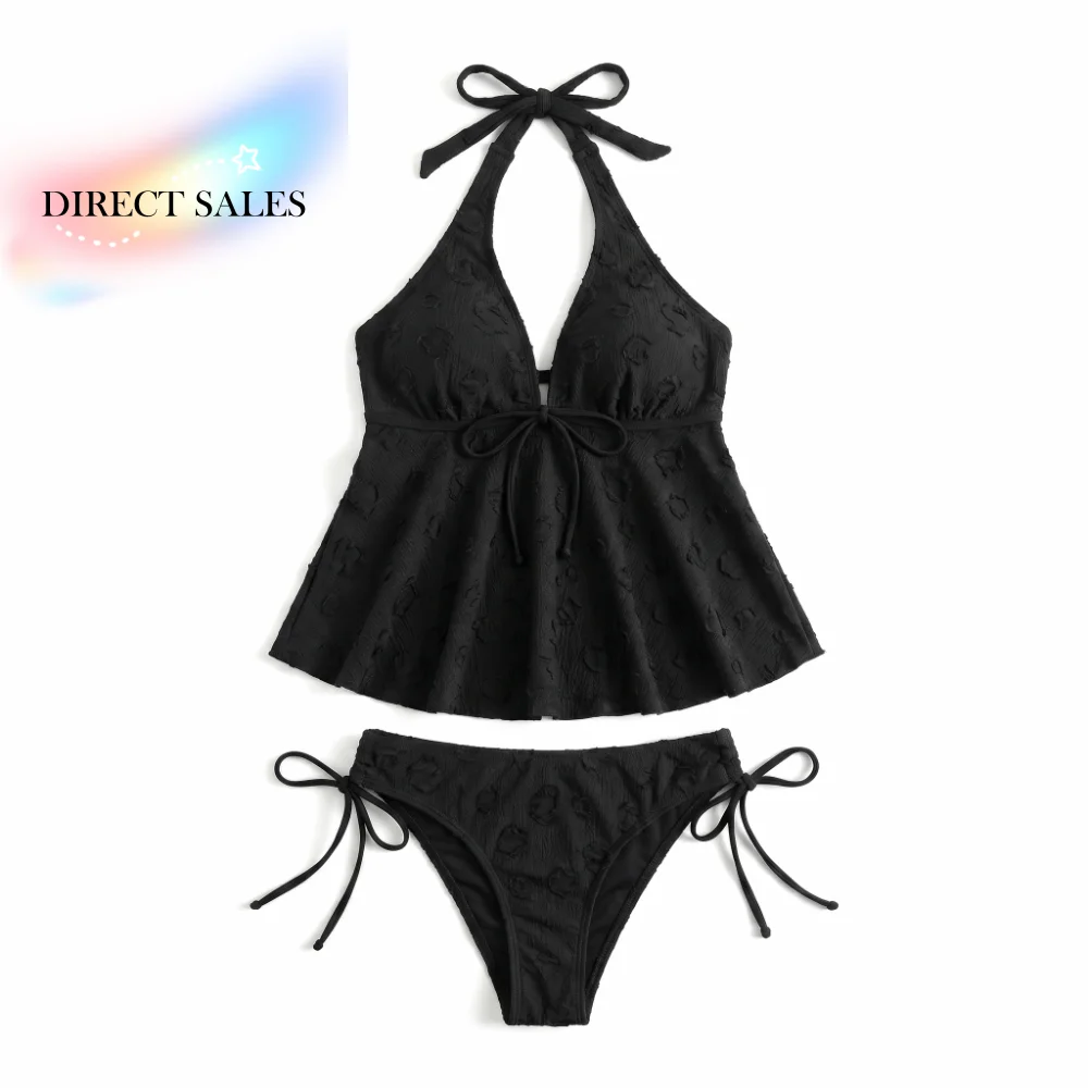 

Сладкий комплект бикини из двух частей с лямкой через шею, V-образным вырезом, бантом в стиле Y2K, летний облегающий купальник с завязками на шее, для отпуска