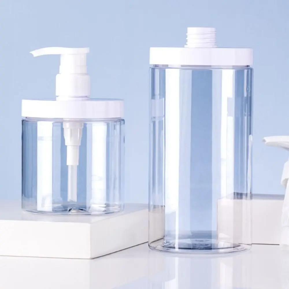 Distributeur de bouteilles à pompe rechargeable de 500/1000ml, distributeur de savon de douche à large bouche, bouteilles de douche transparentes en PET, bouteille de rangement